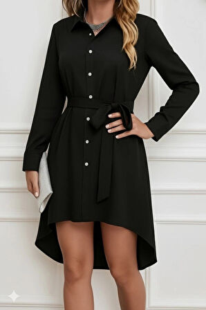 MDB Kadın Uzun Kollu ön Kısım Kısım Arka Kısım Uzun Trikoton Gömlek Elbise