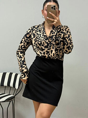 MDB Kadın Uzun Kollu Kruvaze Yakalı üst Dalgıç Alt Ithal Krep Mini Elbise