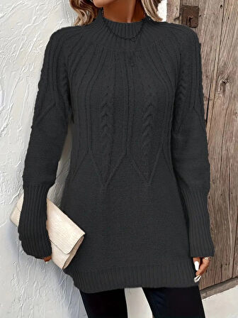 MDB Kadın Uzun Kollu Yarı Balıkçı Yaka Triko Bluz