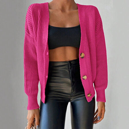 MDB Kadın Uzun Kollu Düğme Detay Triko Bluz