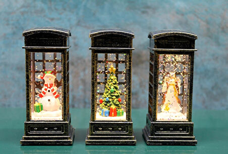 MDB Telefon Kulübeli Işıklı Kar Küresi Siyah Tasarım