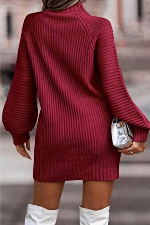 MDB Kadın Uzun Kollu Balıkçı Yaka Mini Triko Elbise