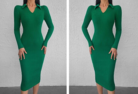 MDB Kadın Uzun Kollu Yakalı Triko Elbise