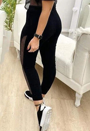 MDB Kadın Yüksek Bel File Detaylı Dar Kesim Viskon Iki Iplik Pantolon