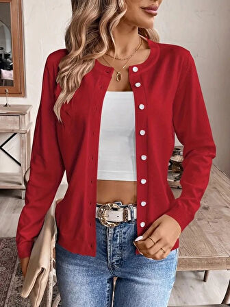 MDB Kadın Uzun Kollu önden Düğmeli Triko Ceket