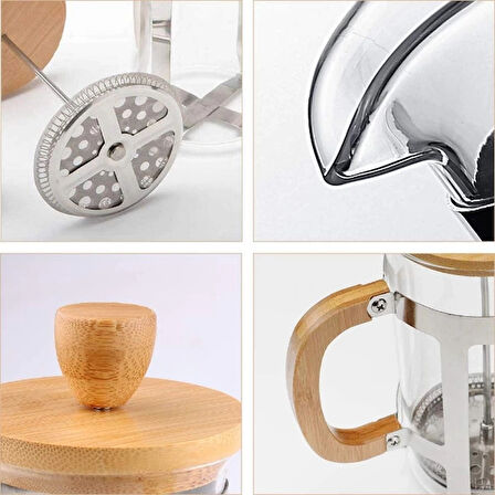 MDB Ahşap Detaylı 350 ml Cam French Press