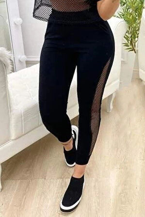 MDB Kadın Yüksek Bel File Detaylı Dar Kesim Viskon Iki Iplik Pantolon