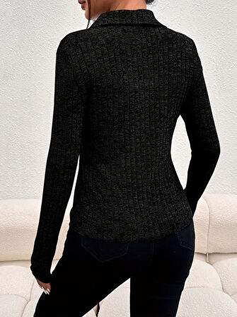 MDB Kadın Uzun Kollu Yakalı önden Düğmeli Kısa Ceket