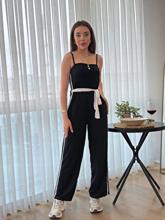 MDB Kadın Ip Askılı Straplez Belden Kuşaklı Viskon Iki Iplik Tulum