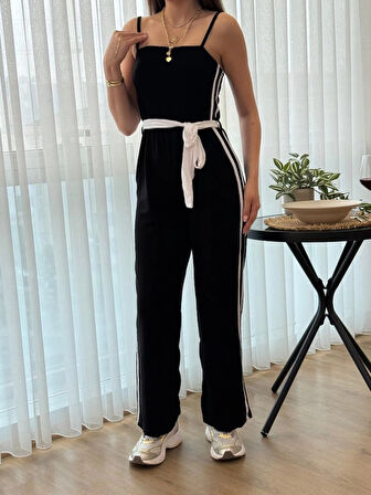 MDB Kadın Ip Askılı Straplez Belden Kuşaklı Viskon Iki Iplik Tulum