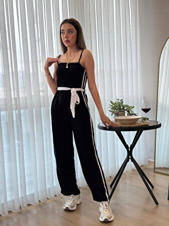 MDB Kadın Ip Askılı Straplez Belden Kuşaklı Viskon Iki Iplik Tulum