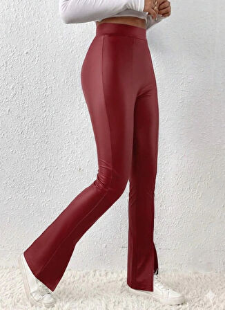 MDB Kadın Yüksek Bel önden Yırtmaçlı Deri Tayt