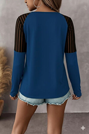 MDB Kadın Uzun Kollu Yakadan Fermuarlı Viskon Bluz