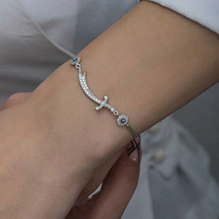 MDB 925 Ayar Gümüş Nazarlı Zülfikar Kılıcı Kadın Bileklik