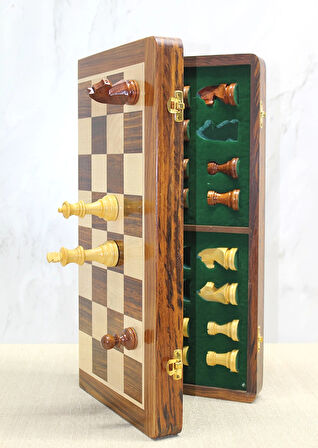 MDB Mıknatıs Taşlı Ahşap Katlanabilir Kutulu Satranç Oyunu 40 Cm