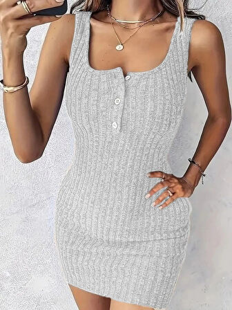 MDB Kadın Askılı Yuvarlak Yakalı önü Düğmeli şardonlu Kaşkorse Mini Elbise Ve Kısa Ceket