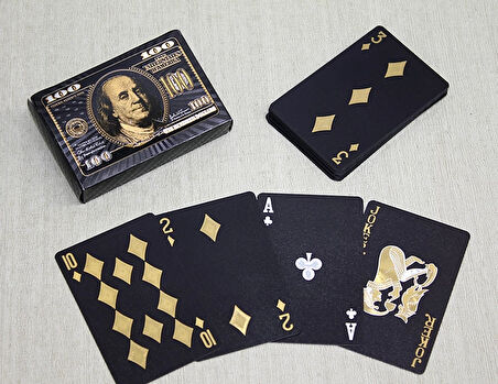 MDB Altın Dolar Tasarımlı Siyah İskambil Oyun Kartı