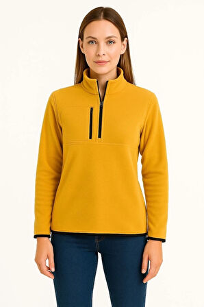 MDB Polar Kazak – Dik Yaka, Yarım Fermuarlı, Fermuarlı Göğüs Cepli, iyah Biyeli, Kışlık Rahat Regular Fit Günlük odel  arı