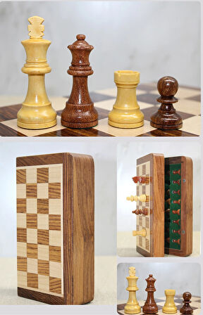 MDB Özel Vernikli Mıknatıs Taşlı Ahşap Katlanabilir Kutulu Satranç Oyunu 17.5 Cm