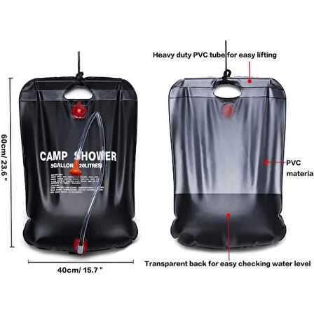 MDB 20 Litre Solar Isıtıcılı Kamp Duş Torbası