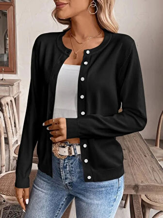 MDB Kadın Uzun Kollu önden Düğmeli Triko Ceket