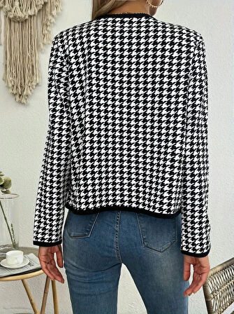 MDB Kadın Uzun Kollu Kaz Ayağı Desenli şardonlu Dalgıç Ceket