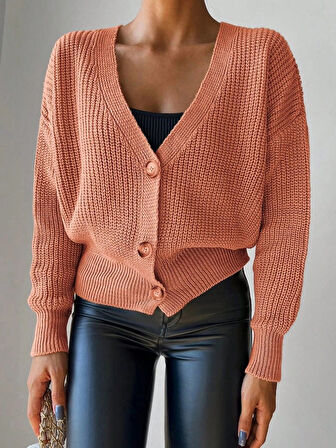 MDB Kadın Uzun Kollu Düğme Detay Triko Bluz