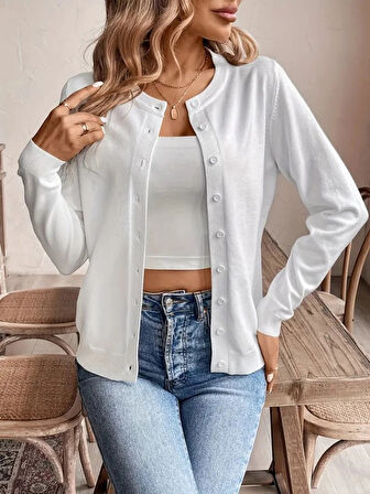 MDB Kadın Uzun Kollu önden Düğmeli Triko Ceket