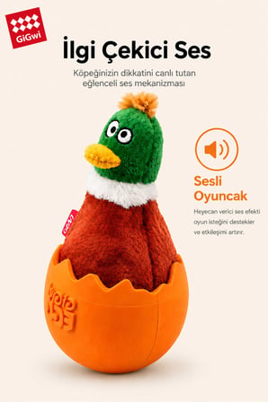 Egg Serisi Sallanan Eğlence Sesli Ördek Peluş Köpek Oyuncağı - Küçük Irk & Yavru Çiğneme Oyuncağı