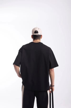 Unisex Siyah Oversize Bisiklet Yaka T-Shirt
