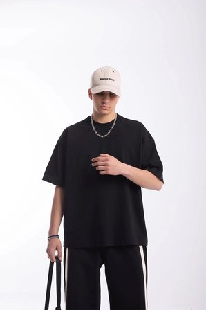 Unisex Siyah Oversize Bisiklet Yaka T-Shirt