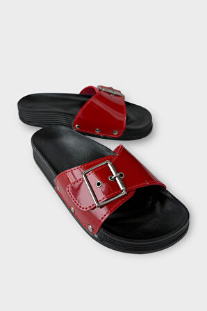 Kadın Günlük Terlik Tokalı Şık Ortopedik Yazlık Ev Plaj Tatil İş Terliği KIRMIZI