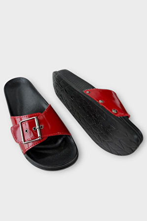 Kadın Günlük Terlik Tokalı Şık Ortopedik Yazlık Ev Plaj Tatil İş Terliği KIRMIZI