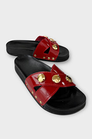 Kadın Günlük Terlik Çapraz  Şık Ortopedik Yazlık Ev Plaj Tatil İş Terliği KIRMIZI