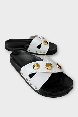 Kadın Günlük Terlik Çapraz  Şık Ortopedik Yazlık Ev Plaj Tatil İş Terliği BEYAZ