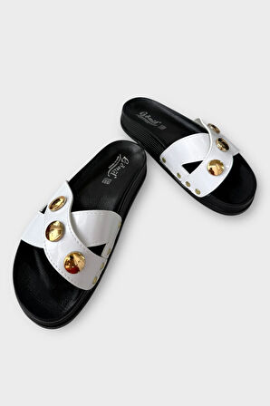 Kadın Günlük Terlik Çapraz  Şık Ortopedik Yazlık Ev Plaj Tatil İş Terliği BEYAZ