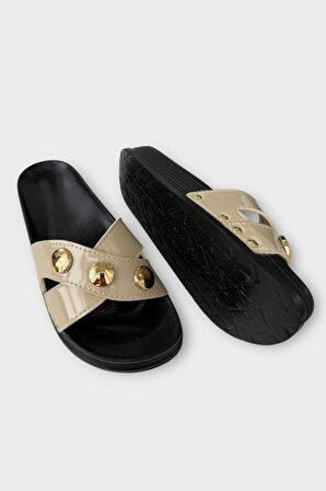 Kadın Günlük Terlik Çapraz  Şık Ortopedik Yazlık Ev Plaj Tatil İş Terliği BEJ