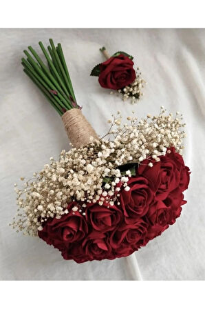 Koyu Kırmızı Gül gelin çiçeği yaka cicegi ömürlük