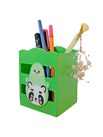 Ahşap Masaüstü Kalemlik Sevimli Avakado Panda Yeşil- 1 Adet
