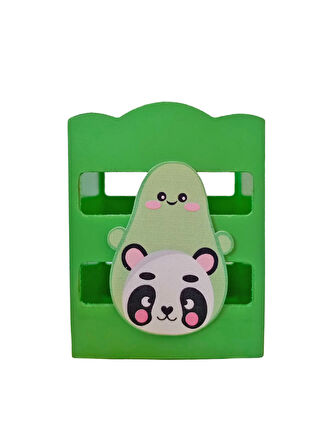 Ahşap Masaüstü Kalemlik Sevimli Avakado Panda Yeşil- 1 Adet