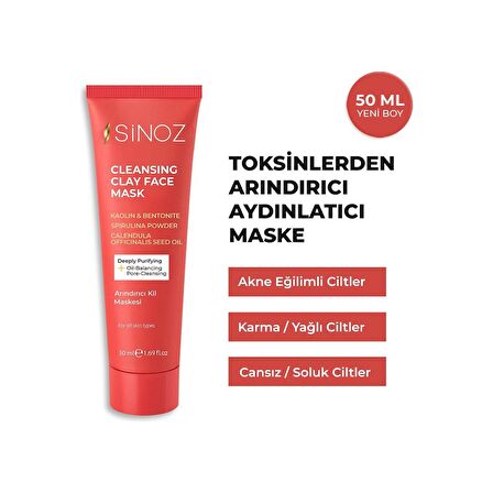 Sinoz Akne ve Siyah Nokta Karşıtı Arındırıcı Yüz Bakım Maskesi 50 ML