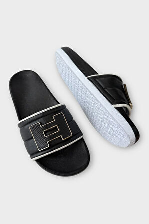 Kadın Günlük Terlik Tokalı Şık Yazlık Ev Plaj Tatil İş Terliği SİYAH