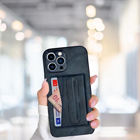 İPHONE 13 PRO MAX TLP KARTLIKLI STANDLI  LÜX DERİ KILIF