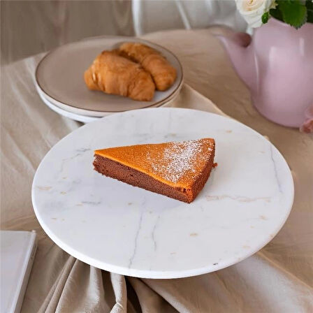 Akayev Mermer 28 Cm Ahşap Ayaklı Beyaz Yuvarlak Sunum Tabağı