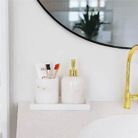 Akayev Mermer Beyaz 3 Parça Banyo Seti Mutfak Sıvı Sabunluk Seti