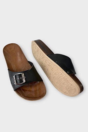 Kadın Günlük Terlik Ayarlanabilir Tek Bant Şık Ortopedik Yazlık Ev Plaj Tatil İş Terliği SİYAH