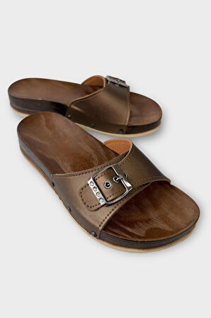 Kadın Günlük Terlik Ayarlanabilir Tek Bant Şık Ortopedik Yazlık Ev Plaj Tatil İş Terliği KAHVERENGİ