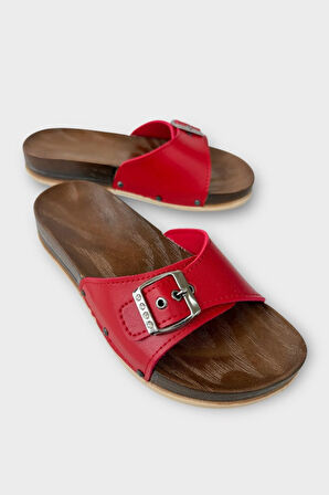 Kadın Günlük Terlik Ayarlanabilir Tek Bant Şık Ortopedik Yazlık Ev Plaj Tatil İş Terliği KIRMIZI