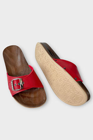 Kadın Günlük Terlik Ayarlanabilir Tek Bant Şık Ortopedik Yazlık Ev Plaj Tatil İş Terliği KIRMIZI