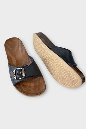 Kadın Günlük Terlik Ayarlanabilir Tek Bant Şık Ortopedik Yazlık Ev Plaj Tatil İş Terliği LACİVERT